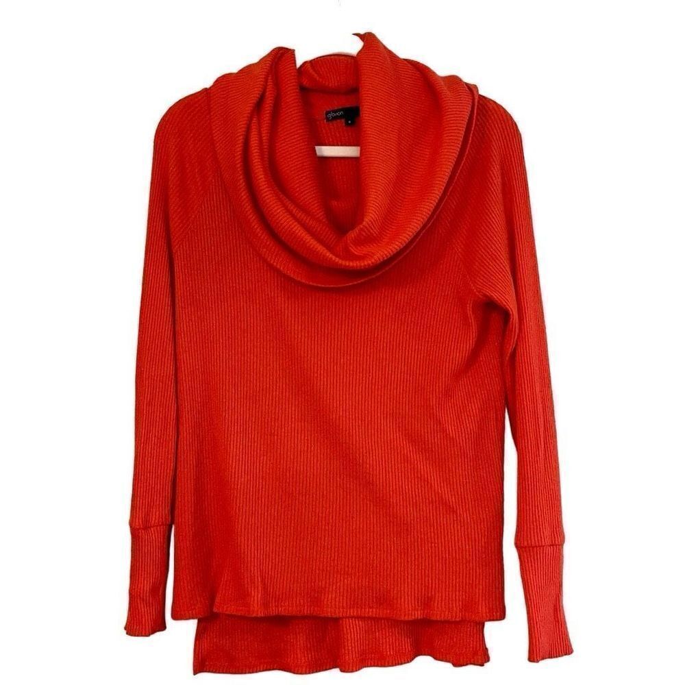 Gibson Women’s Orange Ribbed Crowl Neck Top Small